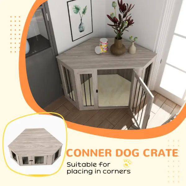 PawHut 2 in 1 Dog Crate Furniture Side Table, with Cushion, 122 x 61 x 71cm in Walnut Brown