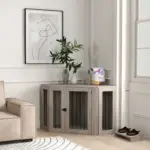PawHut 2 in 1 Dog Crate Furniture Side Table, with Cushion, 122 x 61 x 71cm in Walnut Brown