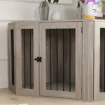 PawHut 2 in 1 Dog Crate Furniture Side Table, with Cushion, 122 x 61 x 71cm in Walnut Brown