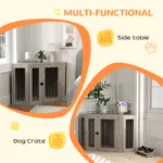 PawHut 2 in 1 Dog Crate Furniture Side Table, with Cushion, 122 x 61 x 71cm in Walnut Brown