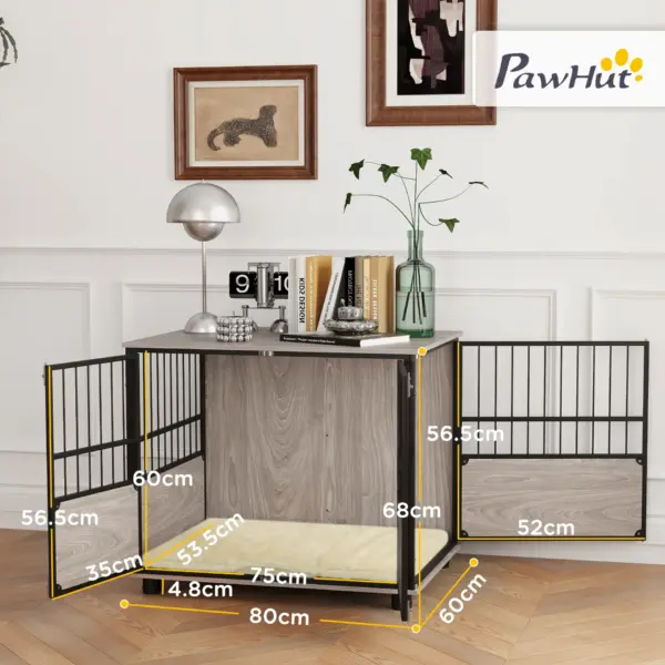 PawHut XL Dog Crate End Table with 3 Doors, Soft Washable Cushion for Large Sized Dogs, 80cm