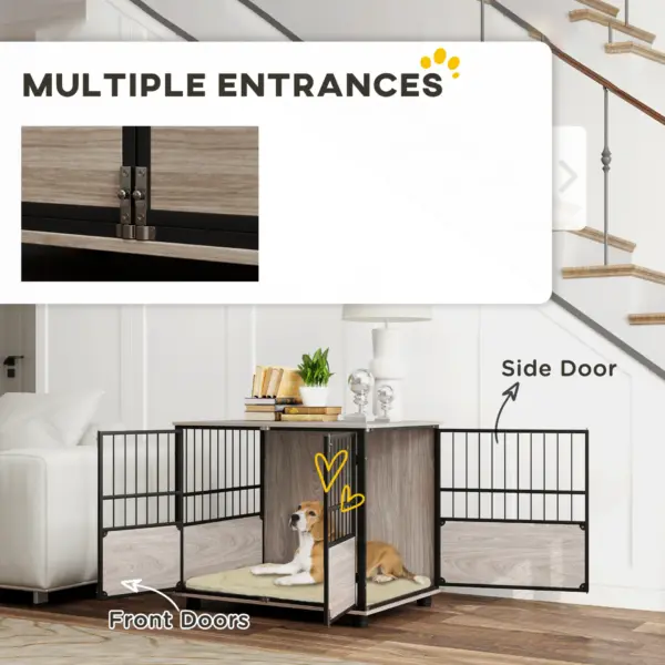 PawHut XL Dog Crate End Table with 3 Doors, Soft Washable Cushion for Large Sized Dogs, 80cm