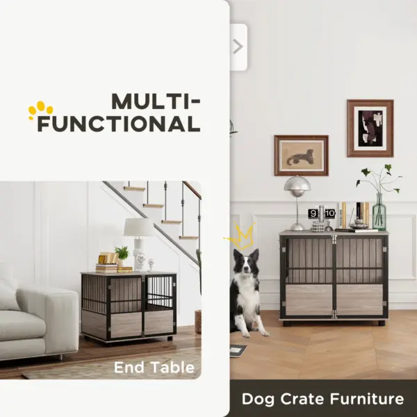 PawHut XL Dog Crate End Table with 3 Doors, Soft Washable Cushion for Large Sized Dogs, 80cm