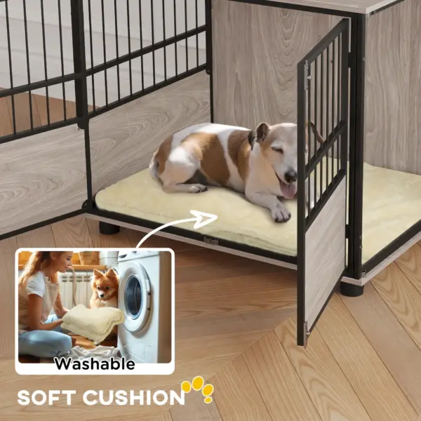 PawHut XL Dog Crate End Table with 3 Doors, Soft Washable Cushion for Large Sized Dogs, 80cm
