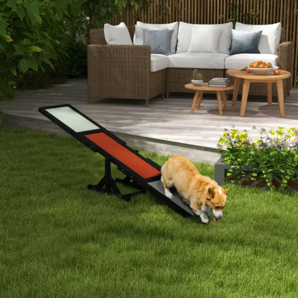 Wooden Pet Seesaw for Big Dogs, Dog Agility Equipment with Anti-Slip Surface in Black by PawHut