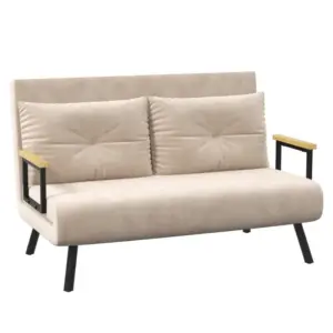 HOMCOM Clic Clac Sofa Bed, Convertible 2 Seater Sofa Couch with 2 Cushions, for Living Room, Bedroom, Beige