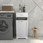 Bathroom Cabinet with Laundry Basket, Bathroom Storage Unit with Foldable Laundry Hamper and Drawer for Washroom, White by HOMCOM