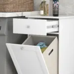 Bathroom Cabinet with Laundry Basket, Bathroom Storage Unit with Foldable Laundry Hamper and Drawer for Washroom, White by HOMCOM