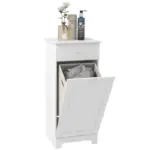 Bathroom Cabinet with Laundry Basket, Bathroom Storage Unit with Foldable Laundry Hamper and Drawer for Washroom, White by HOMCOM