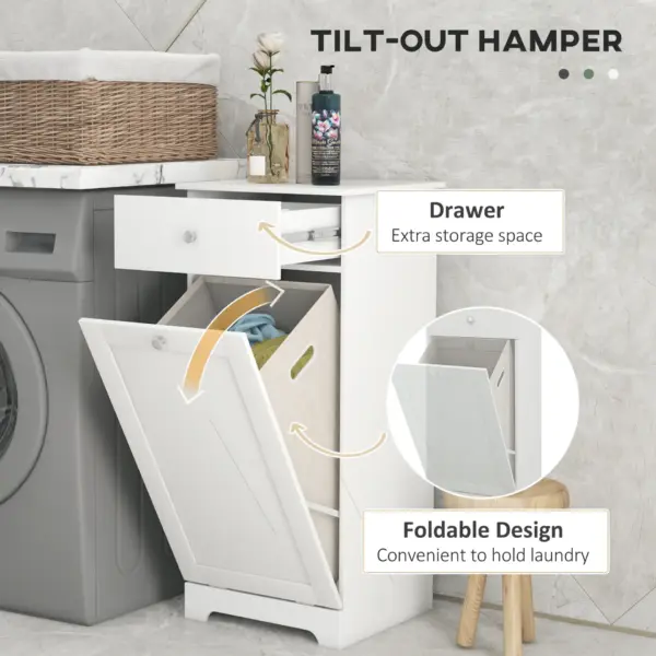Bathroom Cabinet with Laundry Basket, Bathroom Storage Unit with Foldable Laundry Hamper and Drawer for Washroom, White by HOMCOM