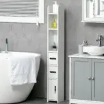 kleankin Modern Bathroom Storage Cabinet, Freestanding Tall Bathroom Cabinet with Open Shelves and 3 Cupboards with Door, for Bedroom Hallway in White