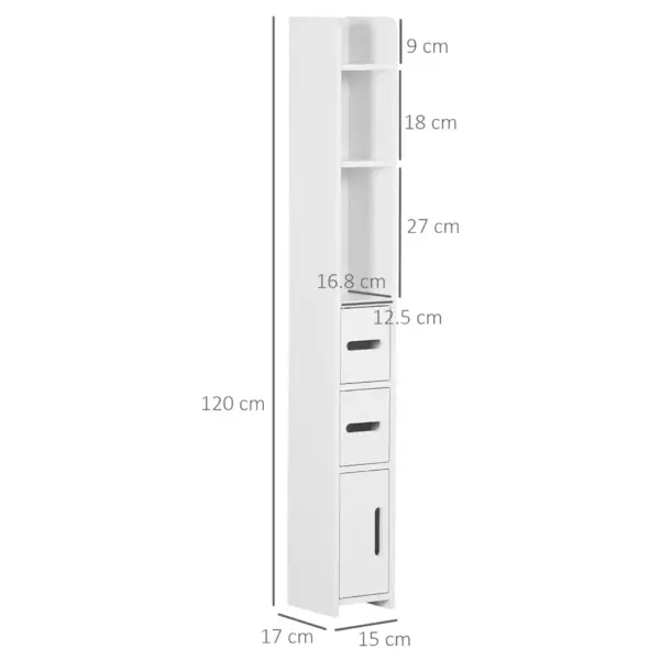 kleankin Modern Bathroom Storage Cabinet, Freestanding Tall Bathroom Cabinet with Open Shelves and 3 Cupboards with Door, for Bedroom Hallway in White