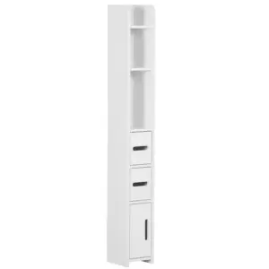 kleankin Modern Bathroom Storage Cabinet, Freestanding Tall Bathroom Cabinet with Open Shelves and 3 Cupboards with Door, for Bedroom Hallway in White
