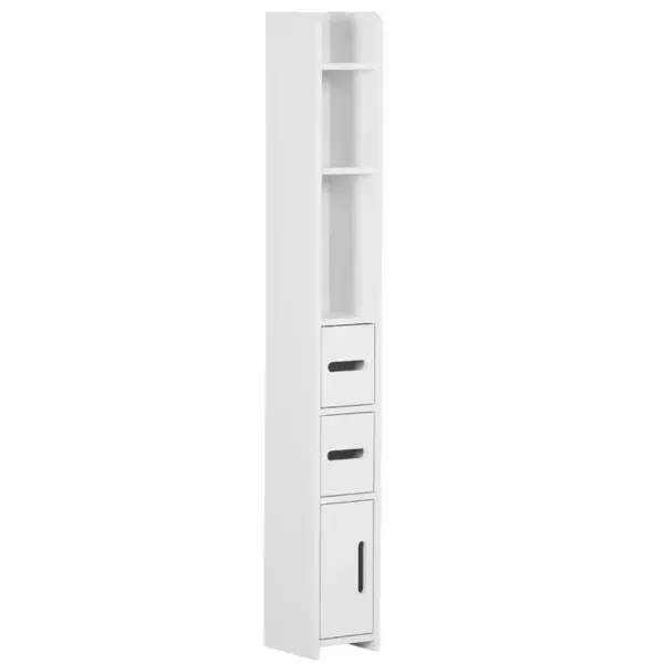 kleankin Modern Bathroom Storage Cabinet, Freestanding Tall Bathroom Cabinet with Open Shelves and 3 Cupboards with Door, for Bedroom Hallway in White