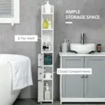 kleankin Modern Bathroom Storage Cabinet, Freestanding Tall Bathroom Cabinet with Open Shelves and 3 Cupboards with Door, for Bedroom Hallway in White