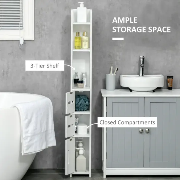 kleankin Modern Bathroom Storage Cabinet, Freestanding Tall Bathroom Cabinet with Open Shelves and 3 Cupboards with Door, for Bedroom Hallway in White