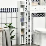kleankin Modern Bathroom Storage Cabinet, Freestanding Tall Bathroom Cabinet with Open Shelves and 3 Cupboards with Door, for Bedroom Hallway in White