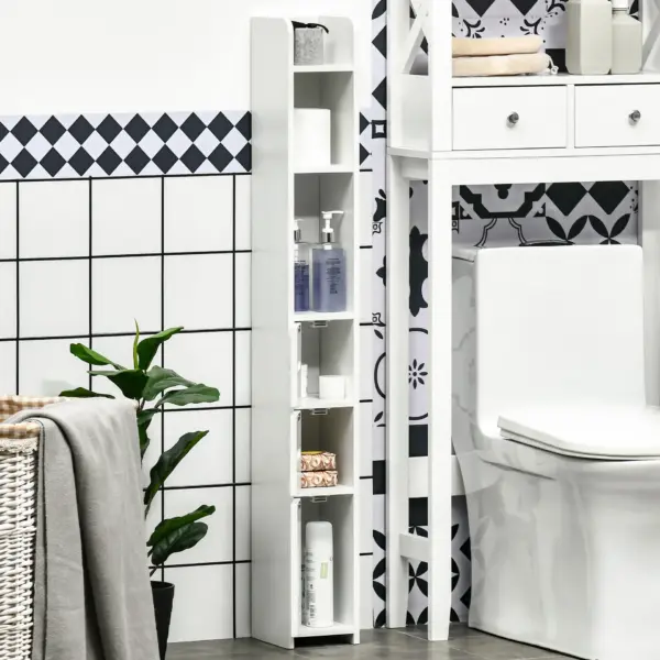 kleankin Modern Bathroom Storage Cabinet, Freestanding Tall Bathroom Cabinet with Open Shelves and 3 Cupboards with Door, for Bedroom Hallway in White