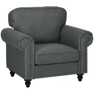 Mid-Century Armchair, Single Sofa with Pocket Springs in Dark Grey by HOMCOM