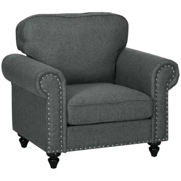 Mid-Century Armchair, Single Sofa with Pocket Springs in Dark Grey by HOMCOM
