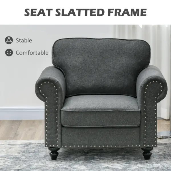 Mid-Century Armchair, Single Sofa with Pocket Springs in Dark Grey by HOMCOM