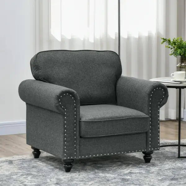 Mid-Century Armchair, Single Sofa with Pocket Springs in Dark Grey by HOMCOM