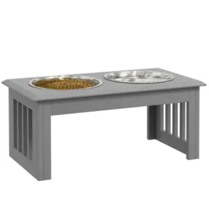 Raised Dog Feeding Bowls with Stand, Stainless Steel for Small and Medium Dog, 58L x 31W x 25H cm - Grey | PawHut