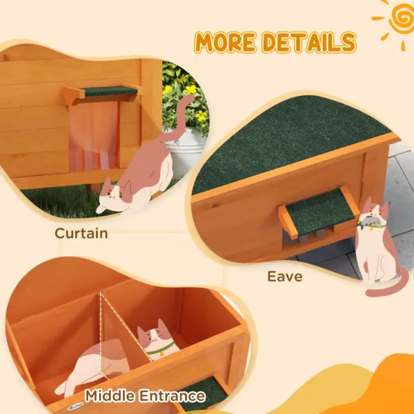 Feral Cat House, Wooden Insulated with Removable Floor, Water-Resistant Openable Roof - Orange | PawHut