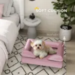 Cat Sofa with Removable Backrest, Soft Cushion Pet Couch, Washable Cover, for Small and Medium Sized Dogs, Pink | PawHut