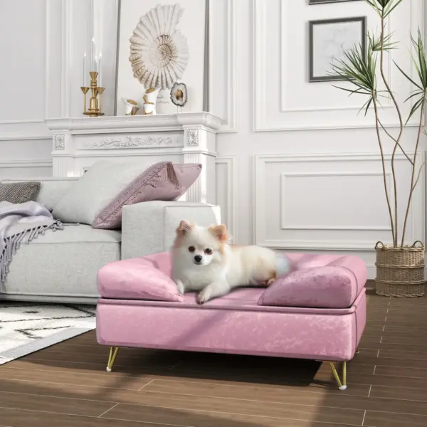 Cat Sofa with Removable Backrest, Soft Cushion Pet Couch, Washable Cover, for Small and Medium Sized Dogs, Pink | PawHut
