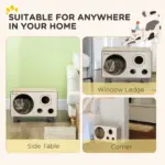 2 in 1 Cat Scratcher, Radio Shape Cat House with Catnip, 57 x 24.5 x 39cm, Natural Wood Finish | PawHut