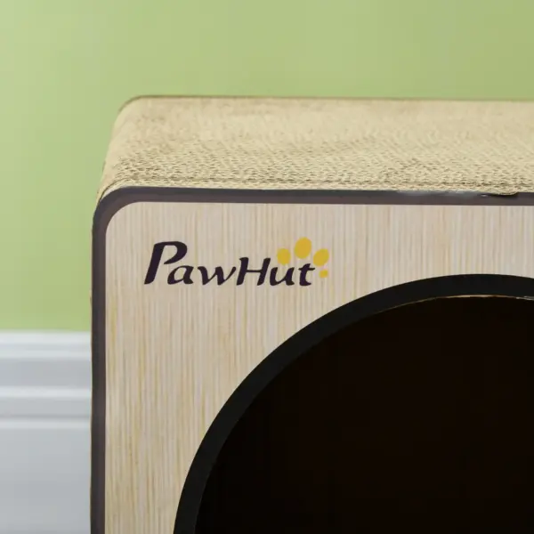 2 in 1 Cat Scratcher, Radio Shape Cat House with Catnip, 57 x 24.5 x 39cm, Natural Wood Finish | PawHut