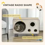 2 in 1 Cat Scratcher, Radio Shape Cat House with Catnip, 57 x 24.5 x 39cm, Natural Wood Finish | PawHut