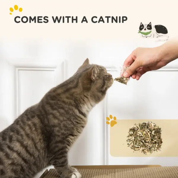 2 in 1 Cat Scratcher, Radio Shape Cat House with Catnip, 57 x 24.5 x 39cm, Natural Wood Finish | PawHut