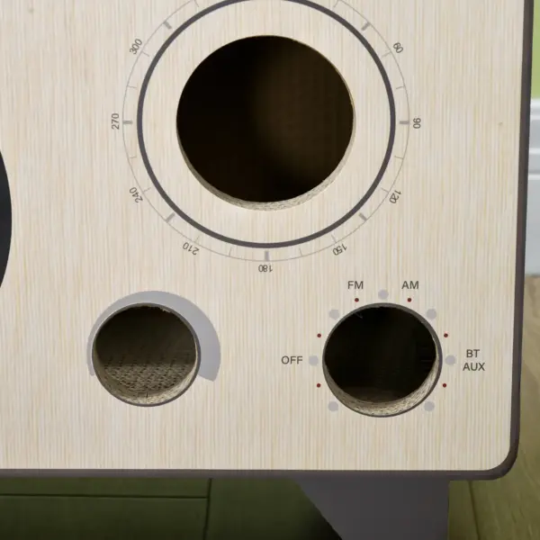 2 in 1 Cat Scratcher, Radio Shape Cat House with Catnip, 57 x 24.5 x 39cm, Natural Wood Finish | PawHut
