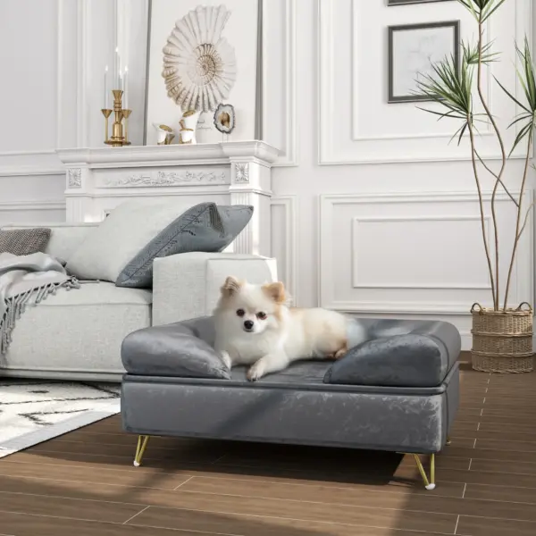 Cat Sofa Pet Couch w/ Removable Backrest, Soft Cushion, Washable Cover, for Small and Medium Sized Dogs, Grey | PawHut
