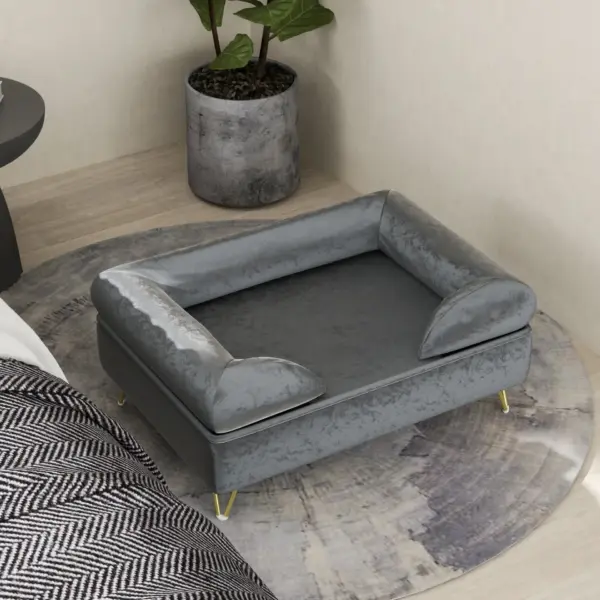 Cat Sofa Pet Couch w/ Removable Backrest, Soft Cushion, Washable Cover, for Small and Medium Sized Dogs, Grey | PawHut