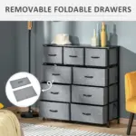 9 Drawers Storage Dresser Chest Organizer Unit, Fabric Bins, for Bedroom, Hallway, Entryway, Black and Grey by HOMCOM