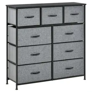 9 Drawers Storage Dresser Chest Organizer Unit, Fabric Bins, for Bedroom, Hallway, Entryway, Black and Grey by HOMCOM