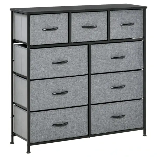 9 Drawers Storage Dresser Chest Organizer Unit, Fabric Bins, for Bedroom, Hallway, Entryway, Black and Grey by HOMCOM