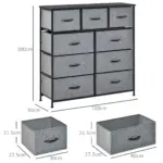 9 Drawers Storage Dresser Chest Organizer Unit, Fabric Bins, for Bedroom, Hallway, Entryway, Black and Grey by HOMCOM