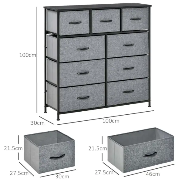 9 Drawers Storage Dresser Chest Organizer Unit, Fabric Bins, for Bedroom, Hallway, Entryway, Black and Grey by HOMCOM