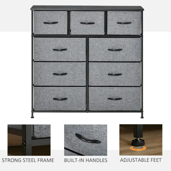 9 Drawers Storage Dresser Chest Organizer Unit, Fabric Bins, for Bedroom, Hallway, Entryway, Black and Grey by HOMCOM