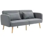 HOMCOM Grey 3 Seater Sofa Bed, Convertible Bed Settee, Modern Fabric Loveseat Sofa Couch with 2 Cushions for Living Room, Guest Room
