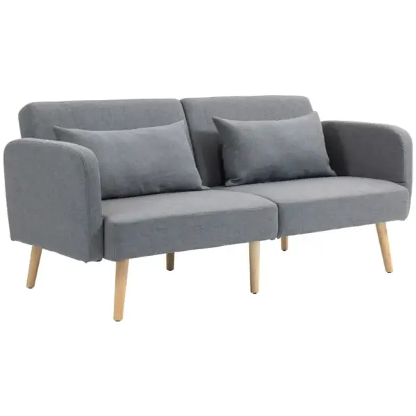 HOMCOM Grey 3 Seater Sofa Bed, Convertible Bed Settee, Modern Fabric Loveseat Sofa Couch with 2 Cushions for Living Room, Guest Room