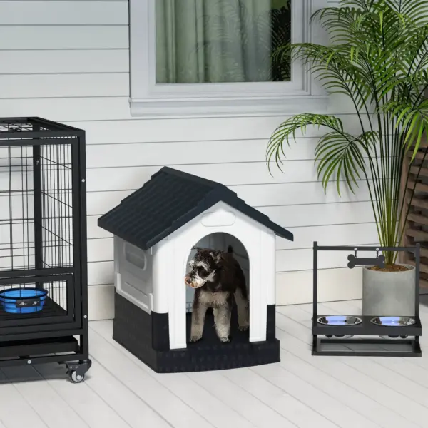 Plastic Dog Kennel with Windows, for Garden Patio, Miniature Dogs, 64.5 x 57 x 66cm - Grey | PawHut