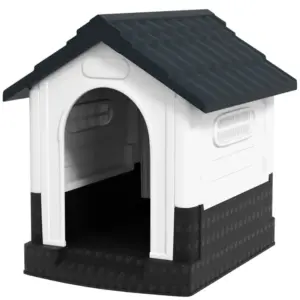 Plastic Dog Kennel with Windows, for Garden Patio, Miniature Dogs, 64.5 x 57 x 66cm - Grey | PawHut