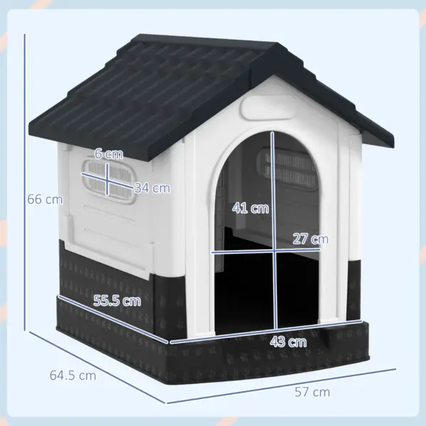 Plastic Dog Kennel with Windows, for Garden Patio, Miniature Dogs, 64.5 x 57 x 66cm - Grey | PawHut