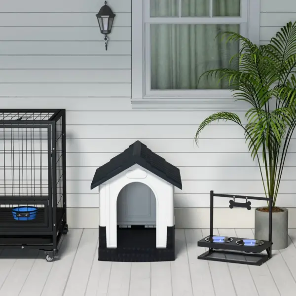 Plastic Dog Kennel with Windows, for Garden Patio, Miniature Dogs, 64.5 x 57 x 66cm - Grey | PawHut