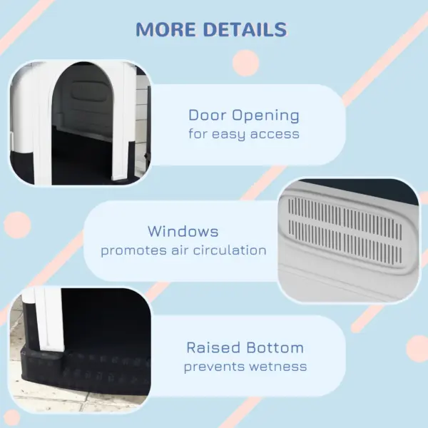 Plastic Dog Kennel with Windows, for Garden Patio, Miniature Dogs, 64.5 x 57 x 66cm - Grey | PawHut